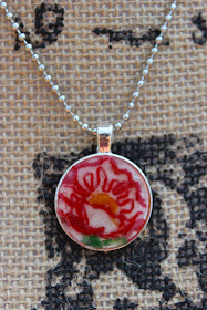 vintage embroidery necklace with red flower