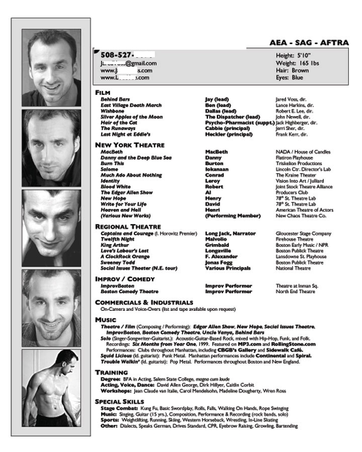 Acting modeling resume templates