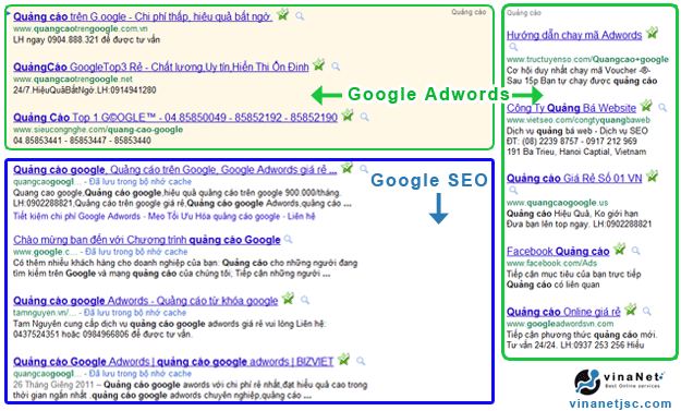 Quảng cáo Google Adword và Google SEO