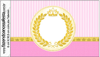 Corona Dorada en Fondo Rosa: Etiquetas para Candy Bar para Imprimir Gratis.