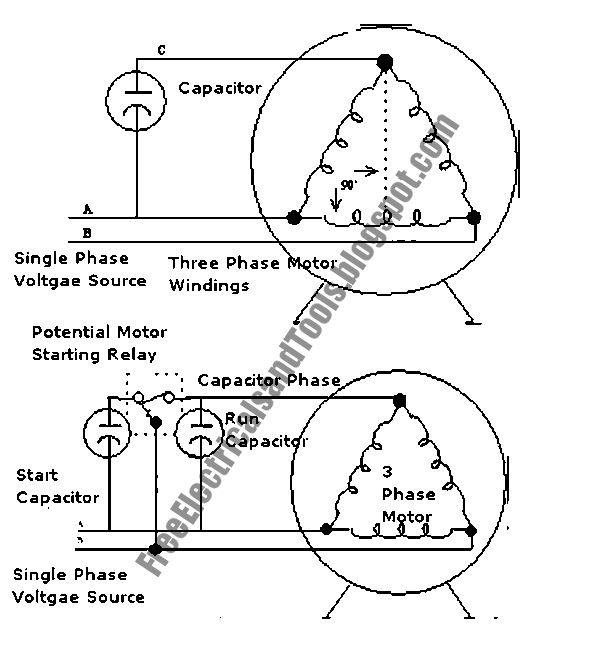 Free Schematic Diagram: Enabling 3 Phase Motor to Operates Using Single