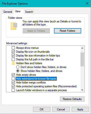 file explorer settings in Windows 10