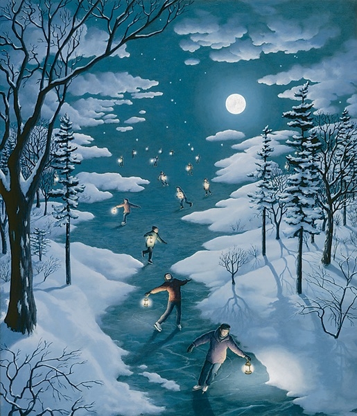 06-Nocturnal-Skating-Rob-Gonsalves-Paintings-that-Reveal-Optical-Illusions-www-designstack-co