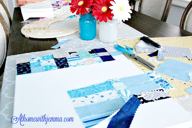 Tutorial on how to apply modge podge to artist canvas creating canvas art with fabric