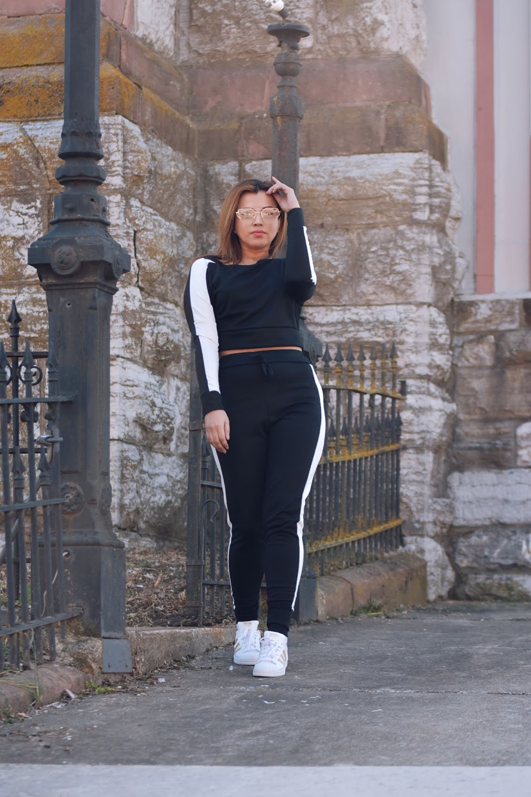 Black With White Stripe Off Shoulder Loungewear Set by Mari Estilo