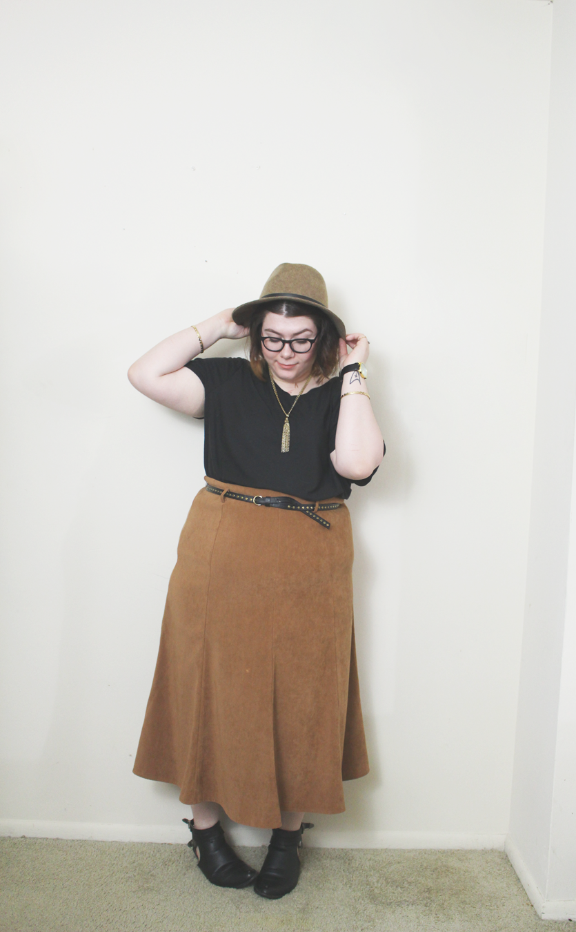 suede midi skirt, outfit