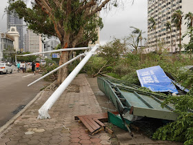 street sign collapsed due to Typhoon Hato in Zhuhai