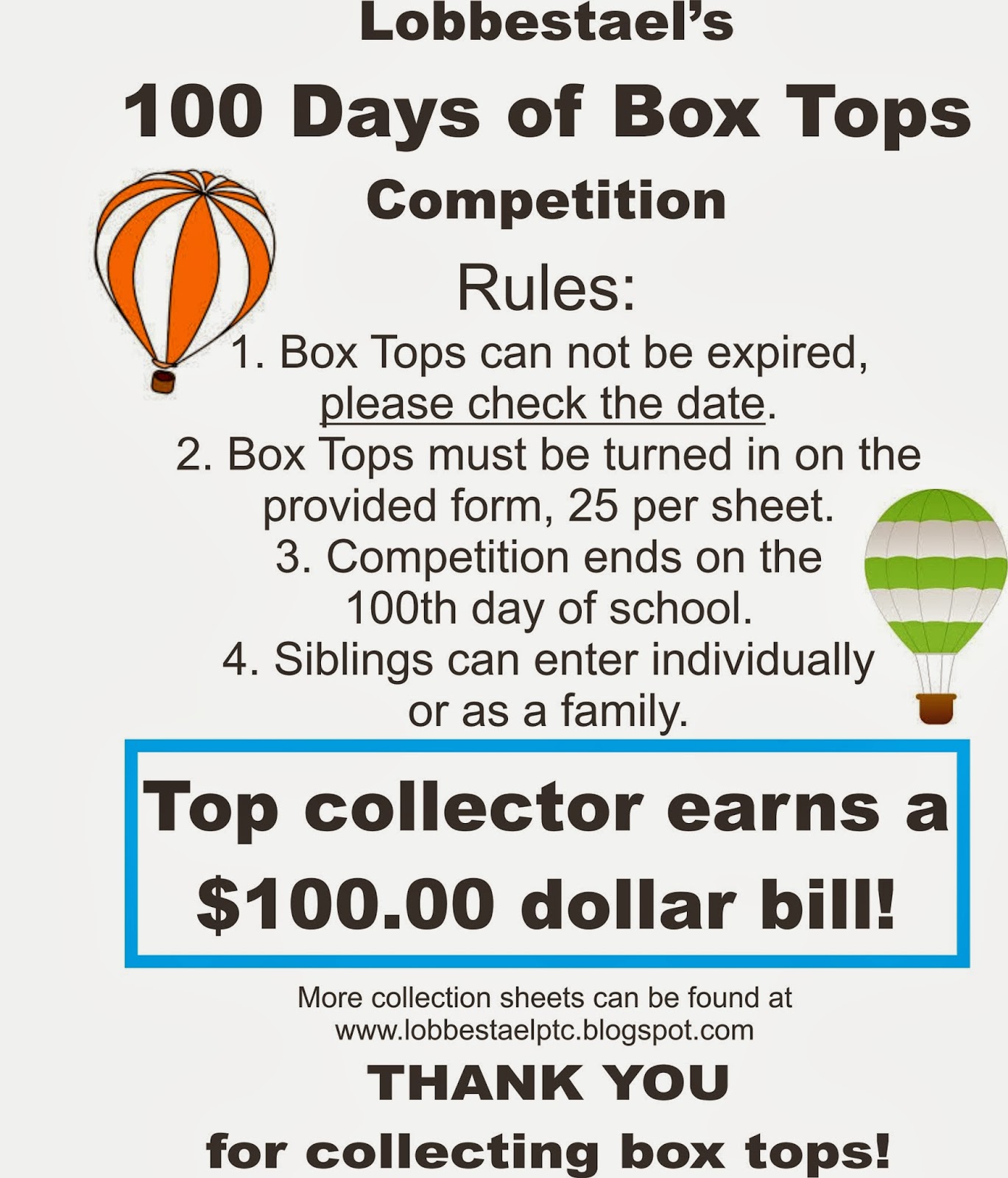 Lobbestael PTC 100 Days of Box Tops Competition