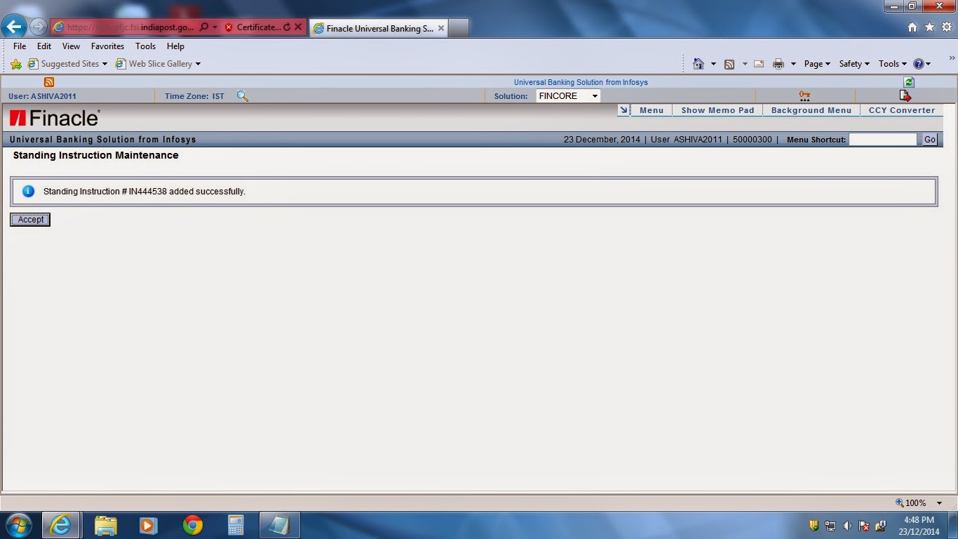 Standing Instruction In DOP Finacle