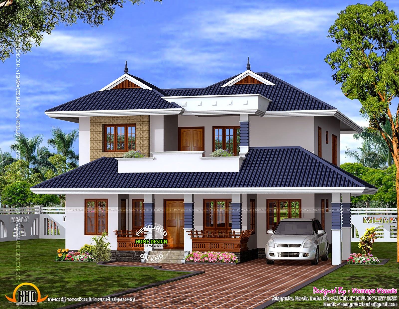 Modern mix sloping roof elevation | keralahousedesigns