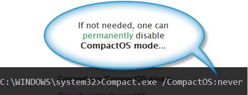 Deactivation of CompactOS mode via DOS command line prompt