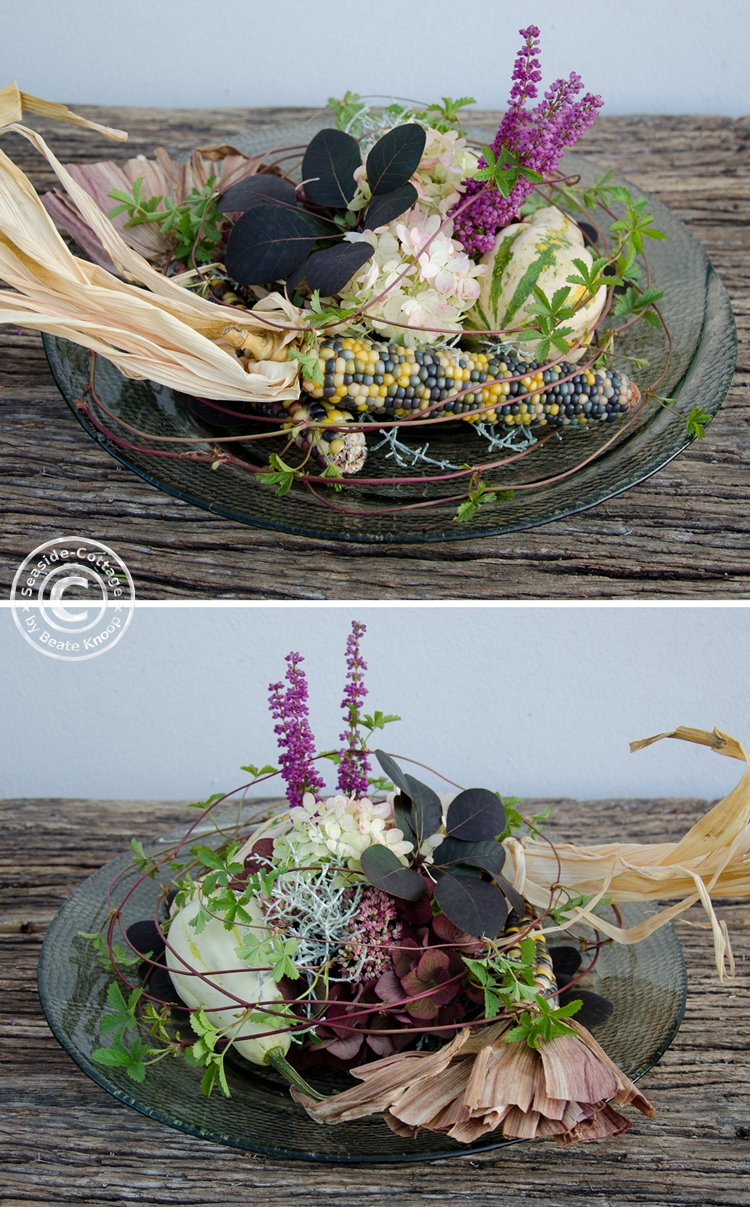 DIY Schritt-für-Schritt Anleitung: Herbstliches Gesteck mit Kürbissen und Ziermais Tischdeko Herbstgesteck Anleitung