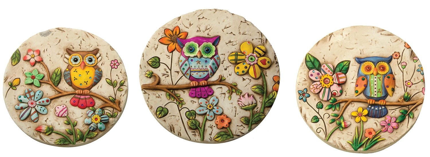 Whimsical Owl Store Owl Round Stepping StonesSet Of 3