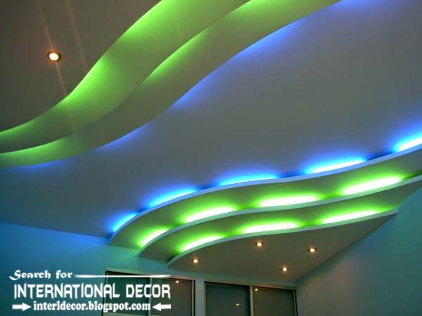 LED ceiling lights, LED strip lighting, plasterboard false ceiling colored d lights