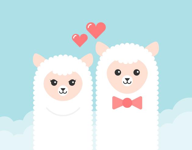 Valentine's Day Free Cartoon Alpaca Couple Vector