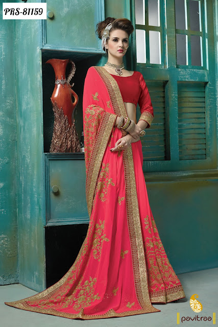 Hot Pink Color Latest Designer Sarees for Bride’s Sister Online Shopping with Discount Offer Price