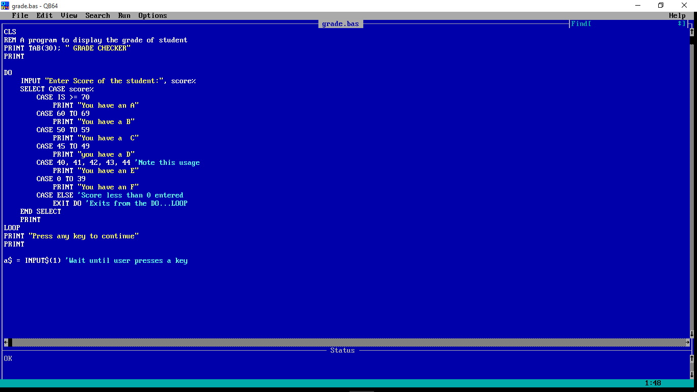 How To Create A Simple Grade Checker Program In Qbasic