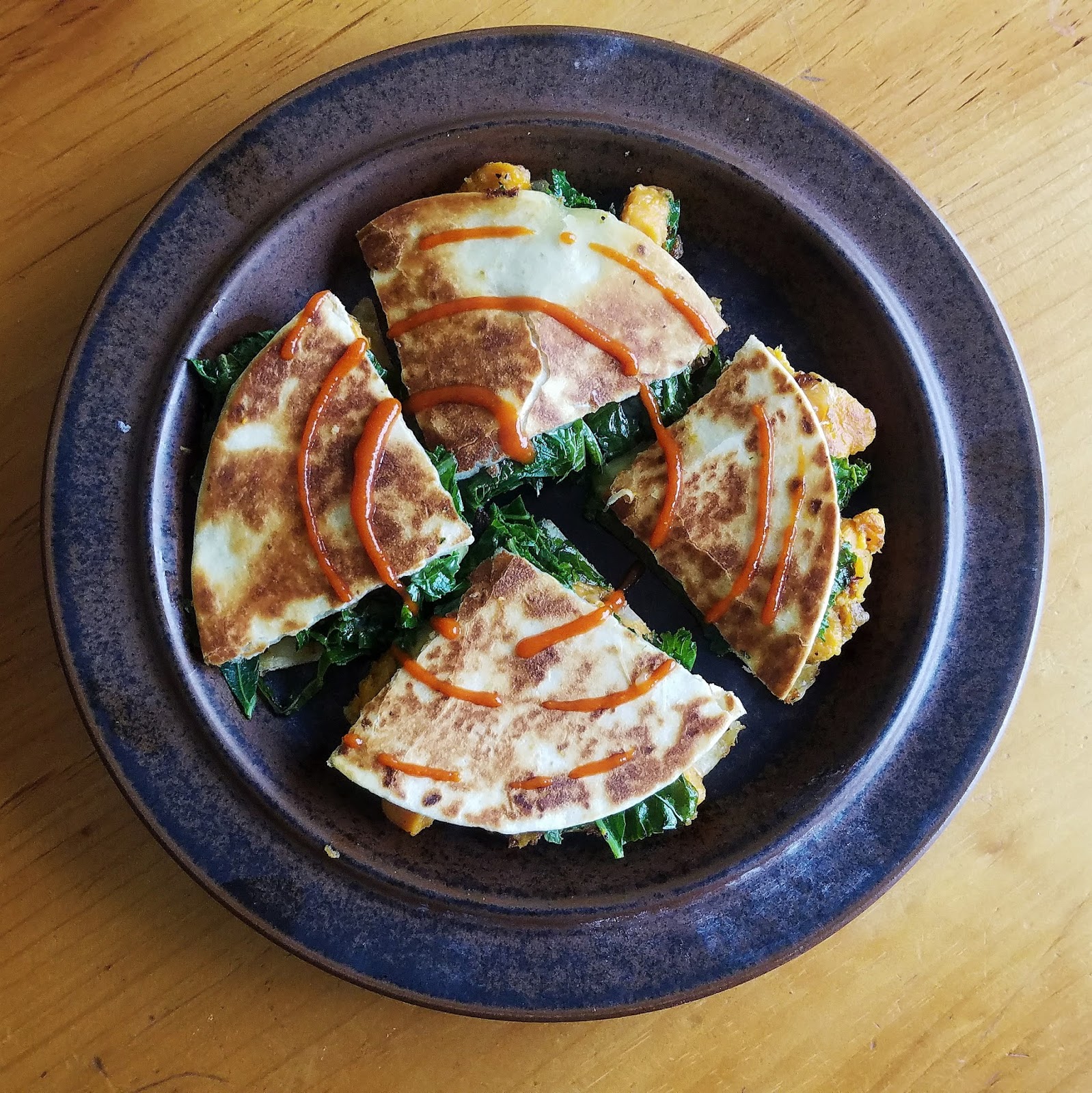 Sweet potato and kale quesadilla