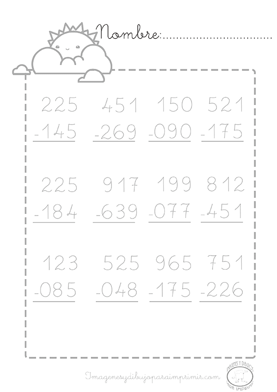Restas Llevando De Tres Cifras Para Imprimir Colorear Dibujosletras
