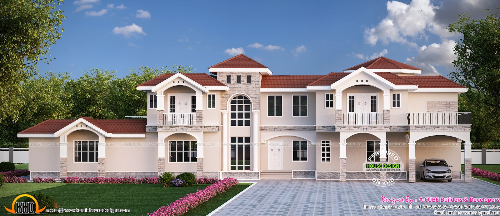 Wide luxury house with underground floor Kerala Home Design and Floor