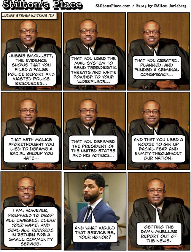 stilton’s place, stilton, political, humor, conservative, cartoons, jokes, hope n’ change, jussie smollett, hate crime, hoax, liar, empire, chicago, dropped charges, fuck Chicago, murders, racism