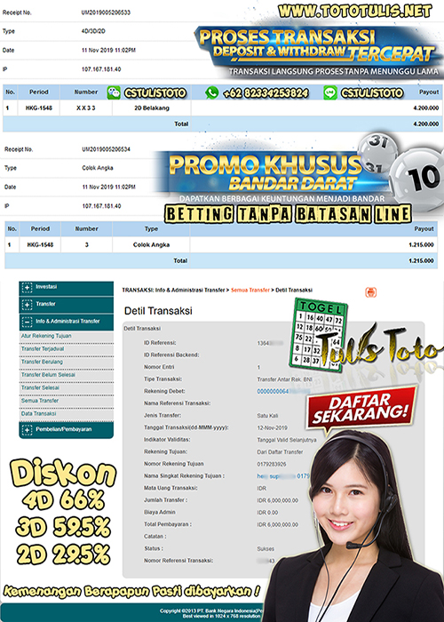 Jackpot Member Hongkong Pools 12 November 2019