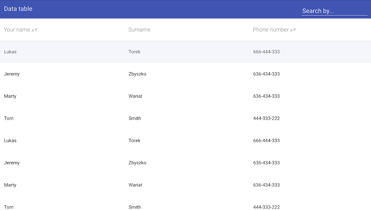 Angular material table