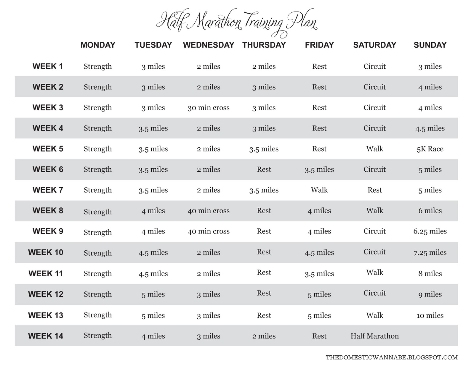 The Domestic Wannabe: half marathon training plan The Domestic Wannabe: half marathon training plan