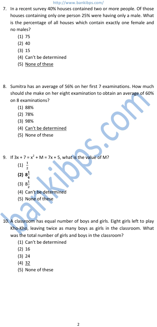 bank aptitude test papers
