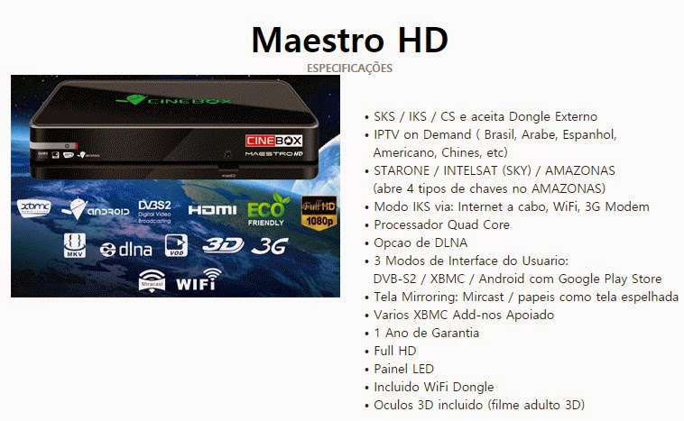 CINEBOX MAESTRO HD ANDROID QUAD COM - ESPECIFICAÇÕES - 26/04/2015