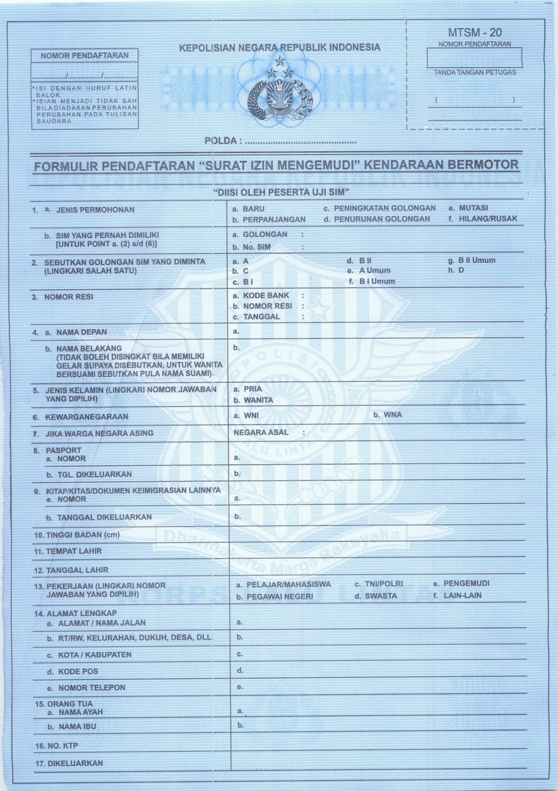 HUMAS POLRES KONAWE: FORMULIR PENDAFTARAN SIM KENDARAAN BERMOTOR