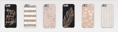trendy rose gold phone cases including faux glitter, stripes and patterns.