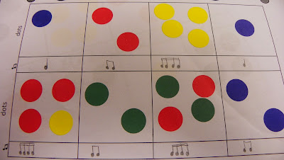 Dot composing is an easy way to get your music students to become composing utilizing rhythm work.  Stickers or dabbers are great for this activity that can be used many times in your classroom.
