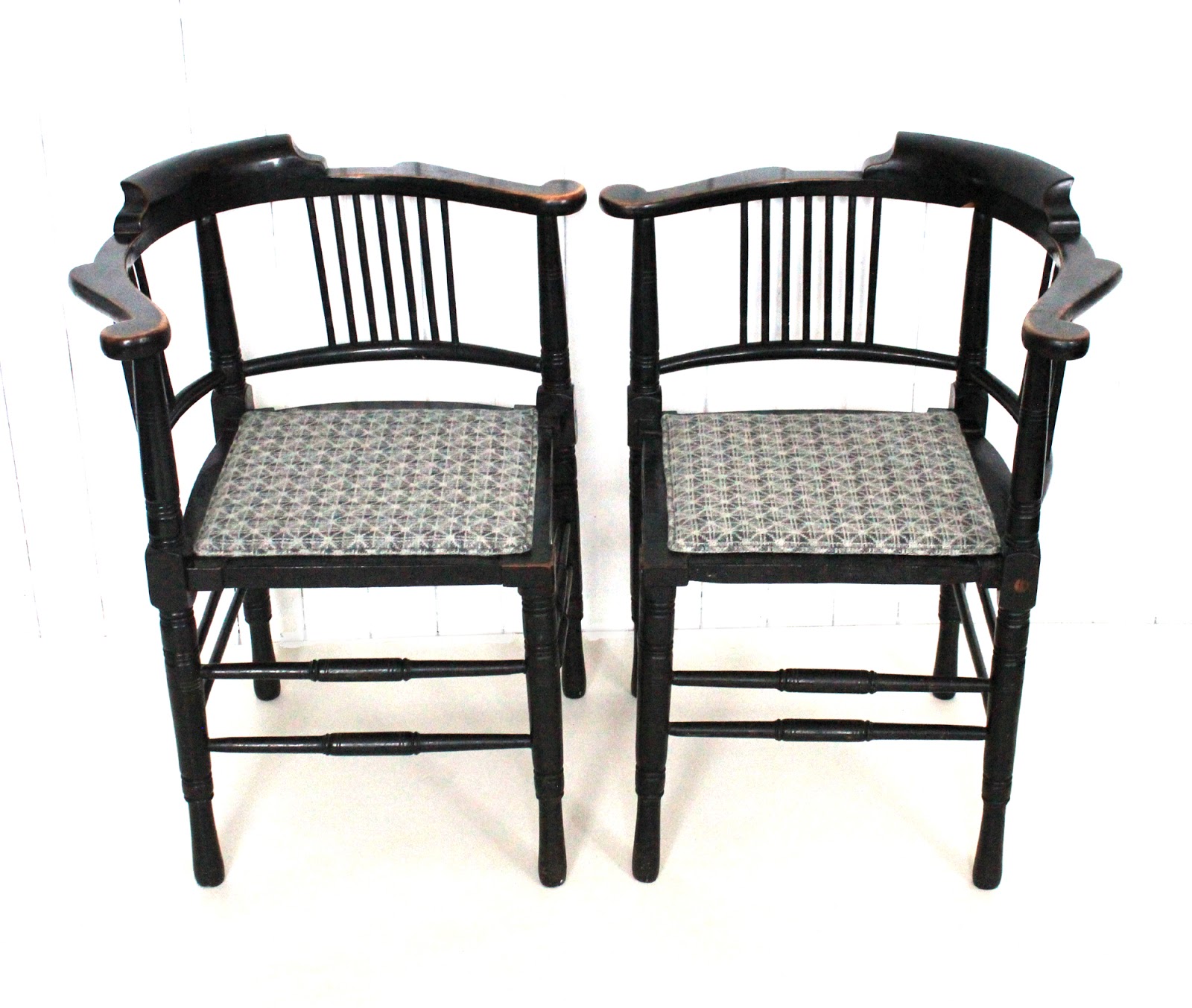 Mick Sheridan Upholstery Art Deco Corner Chairs in Melin Tregwynt wool