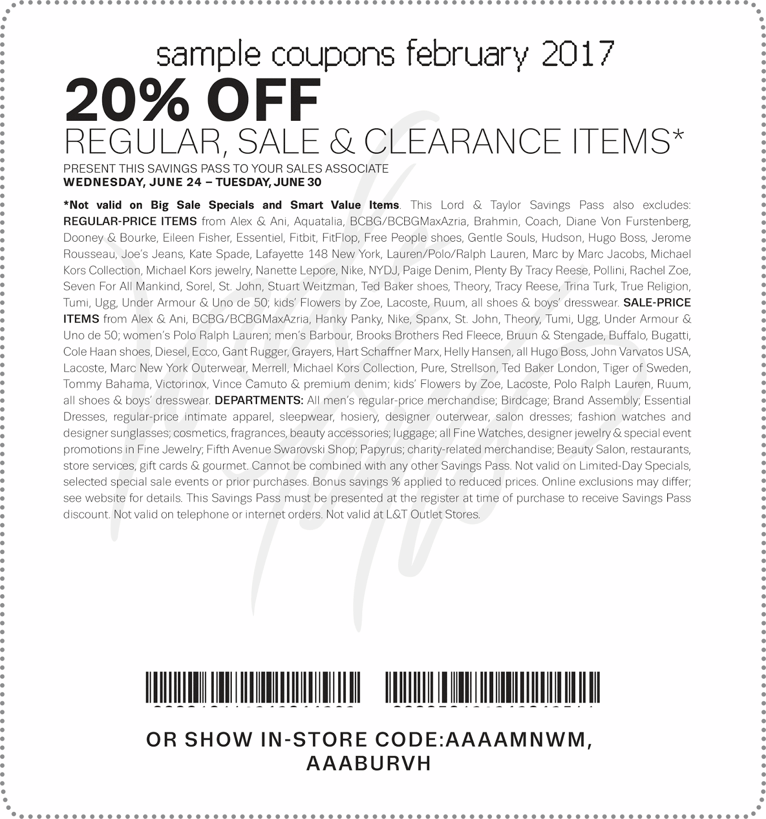 Lord n taylor coupons in store