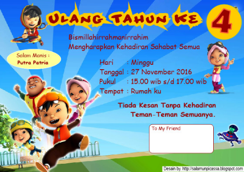 Fathonan Desain Undangan Ulang Tahun Anak Kartun Boboiboy