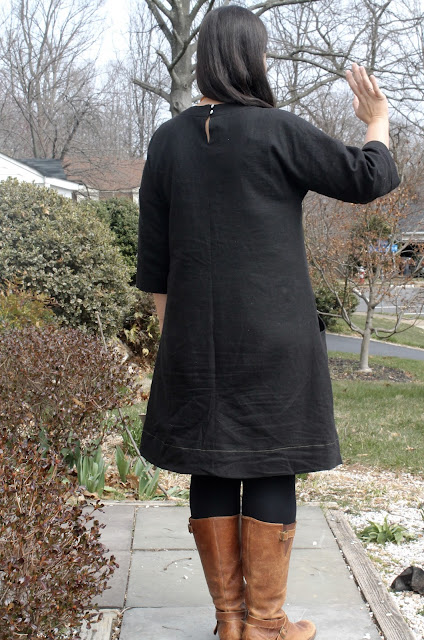 A black linen dress made using the Lisette Portfolio/Simplicity 2245 sewing pattern.