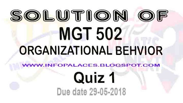 Organizational Behavior MGT 502 Quiz 1 Spring 2018