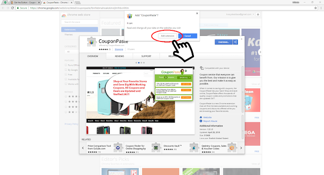 CouponPaste Browser Extension - Chrome Webstore - Pop-up - Add Extension