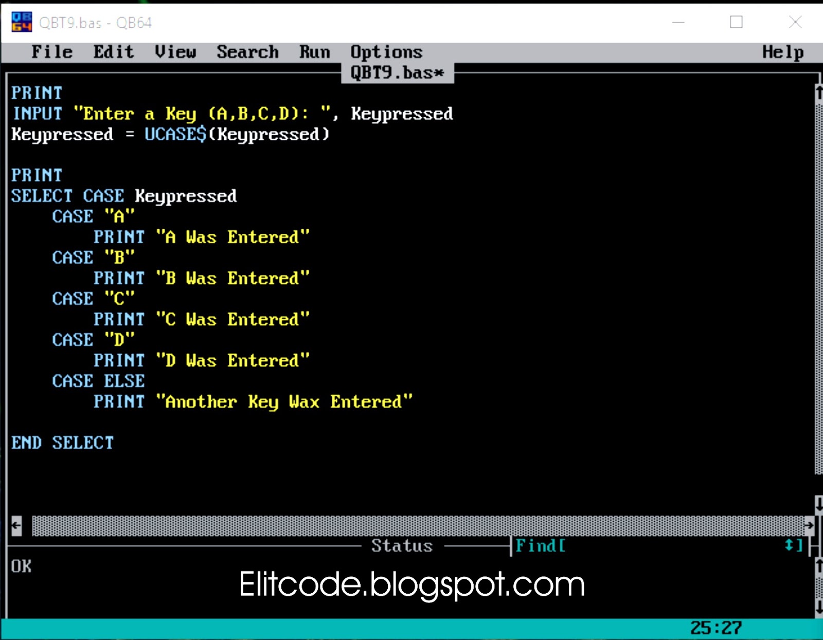 QBASIC TUTORIAL 21 - Select Case Statements ~ ELITCODE - Learning