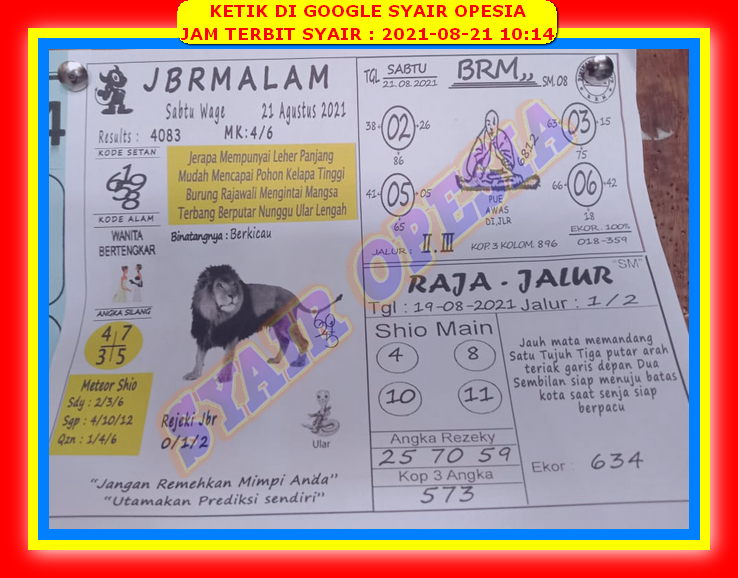 Syair Harian Sdy 21 Agustus 2021 Kode Syair Sgp Hk Sd Motesia