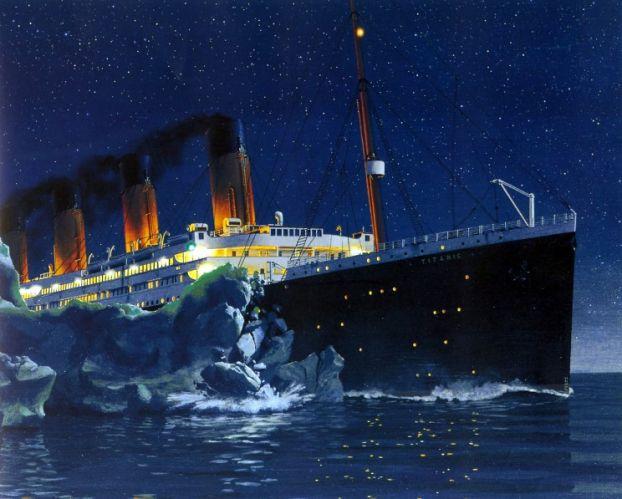 Image result for the titanic hits an iceberg