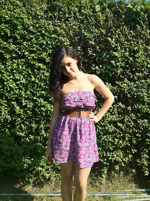 A person wearing a floral dress