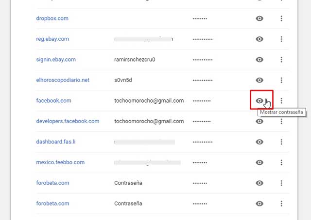 opción mostrar contraseñas opción mostrar contraseñas