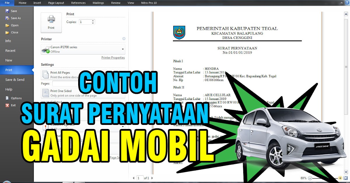 Contoh Surat Pernyataan Gadai Mobil Arie Cellular