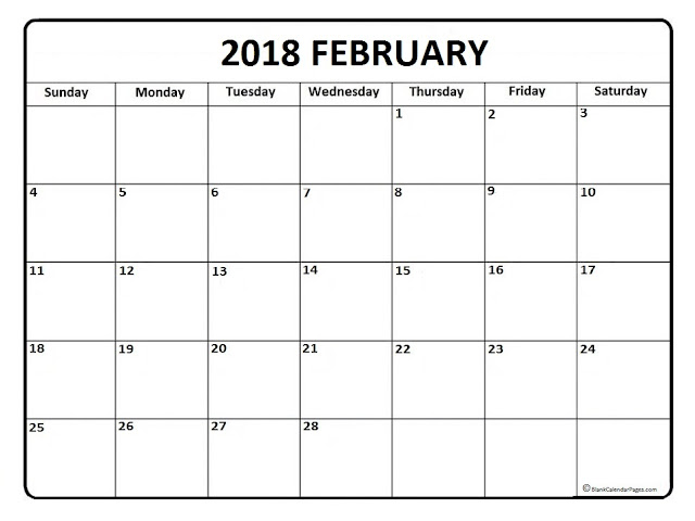 February 2018 calendar