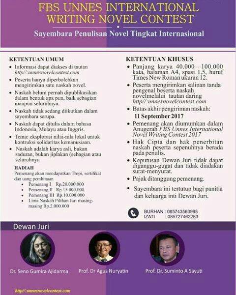 Lomba Menulis Novel 2017 Unnes International Novel Writing Contest Info Lomba 2020 Terbaru