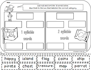 Free Pirate Cut and Paste Worksheet using Syllables