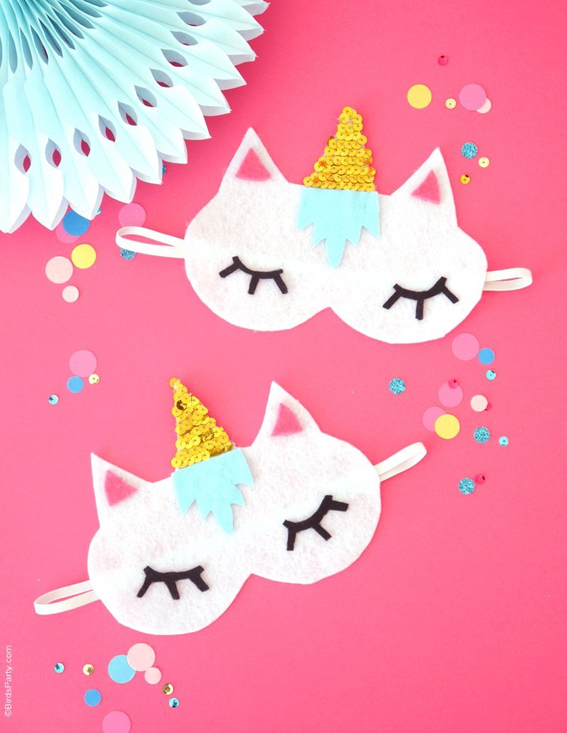No-Sew DIY Unicorn Sleeping Masks with Free Template - learn to craft these cute, easy party favors or gifts for your guests unicorn birthday party! by BirdsParty.com @BirdsParty