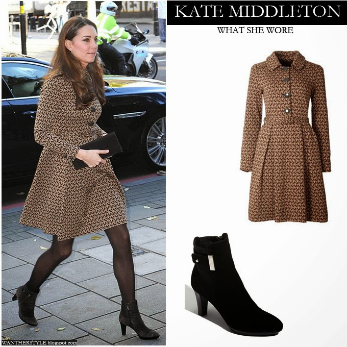 WHAT SHE WORE: Kate Middleton in brown print long sleeve shirt dress by ...